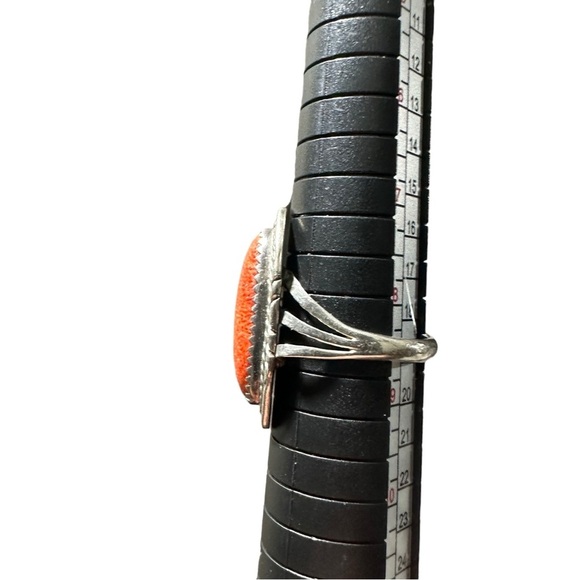 Signed C Spencer Sterling Navajo Native American Spiny Oyster Cab Ring Size 8.5 - Picture 11 of 16